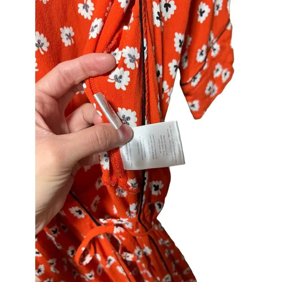 Ganni Crepe Floral Print Midi Wrap Dress in Coral Red Size 8 - Picture 10 of 10